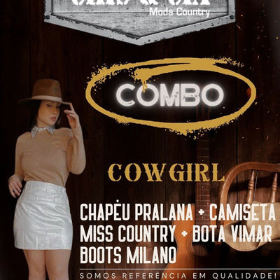 COMBO COWGIRL - Chapéu Pralana + Camiseta Miss Country + Boots Yimar Milano