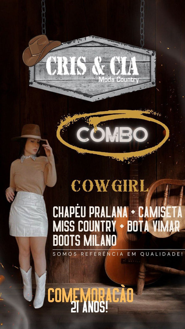 COMBO COWGIRL - Chapéu Pralana + Camiseta Miss Country + Boots Yimar Milano